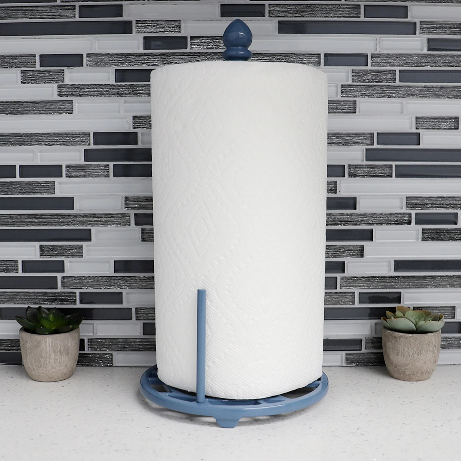 Home Basics Iris Collection Cast Iron Paper Towel Holder, Slate Blue - Image 4