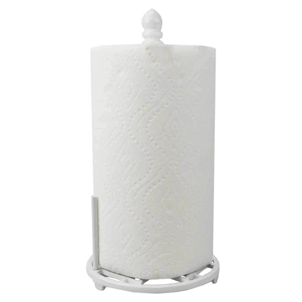Home Basics Iris Collection Cast Iron Paper Towel Holder, White - Image 6