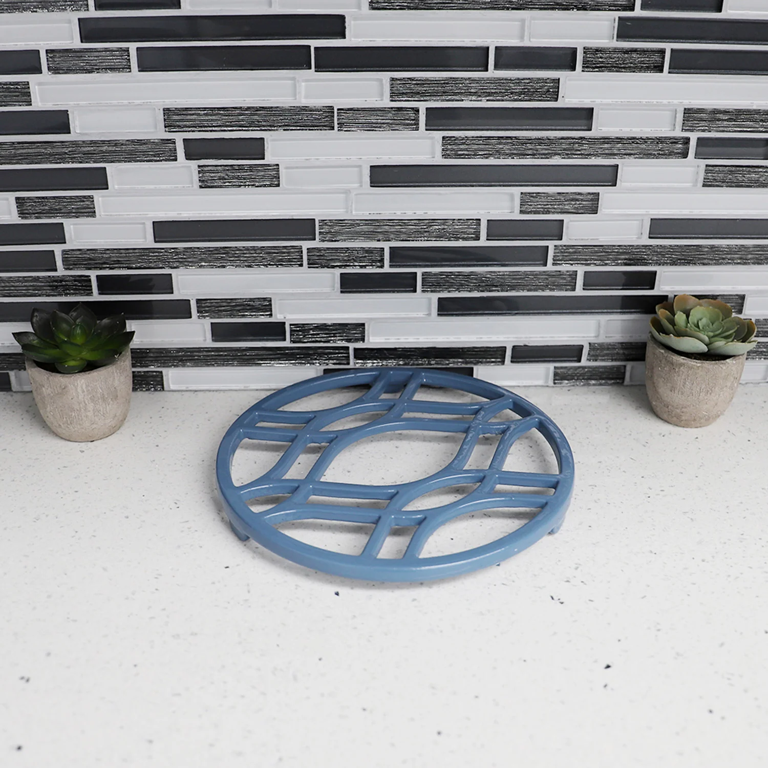 Home Basics Iris Collection Cast Iron Trivet, Slate Blue - Image 8