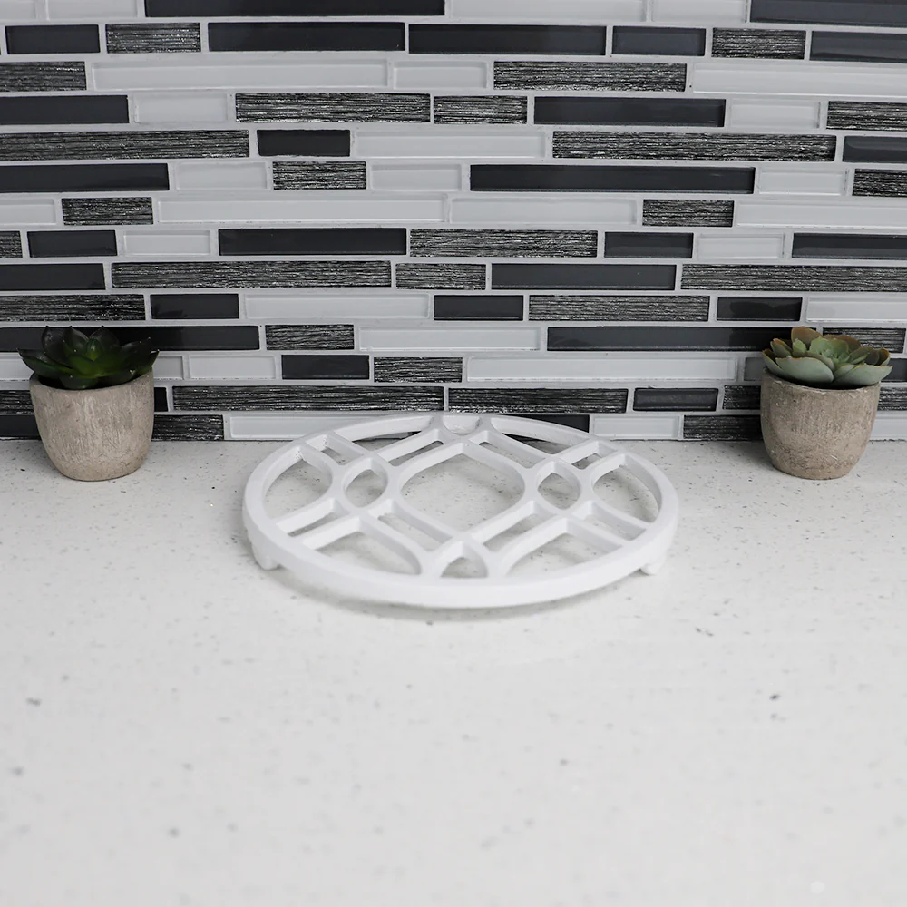 Home Basics Iris Collection Cast Iron Trivet, White - Image 10