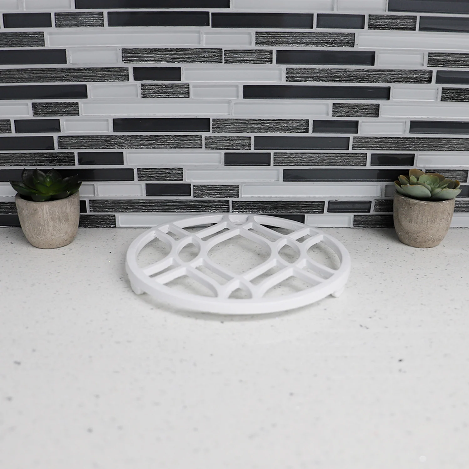 Home Basics Iris Collection Cast Iron Trivet, White - Image 5