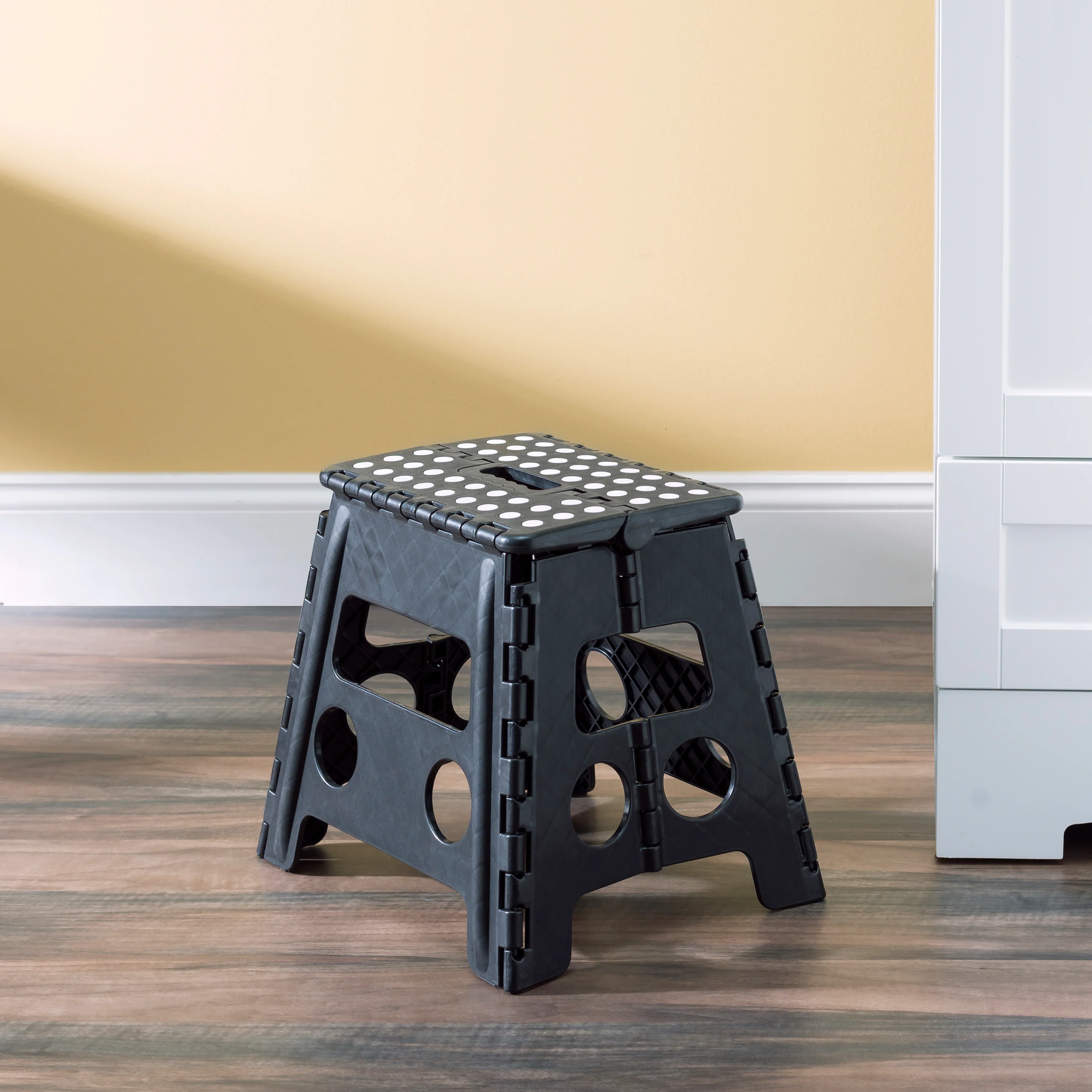 Home Basics Large Foldable Plastic Stool with Non-Slip Dots, Black, 12.25x10.75x8.25 Inches - Image 2
