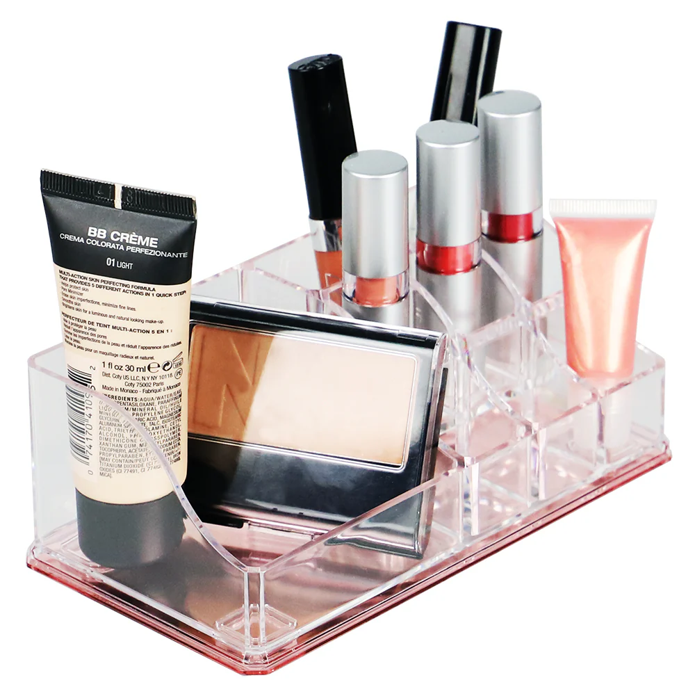 Home Basics Large Plastic Cosmetic Organizer with Rose Bottom