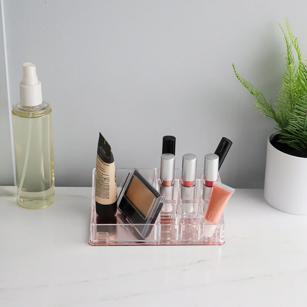Home Basics Large Plastic Cosmetic Organizer with Rose Bottom - Image 5