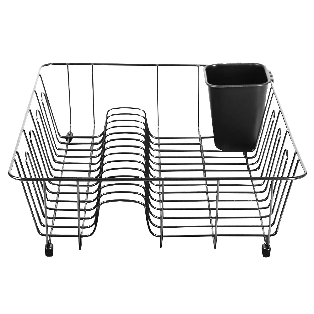Home Basics Large Vinyl Coated Wire Dish Rack with Utensil Holder, Black - Image 3