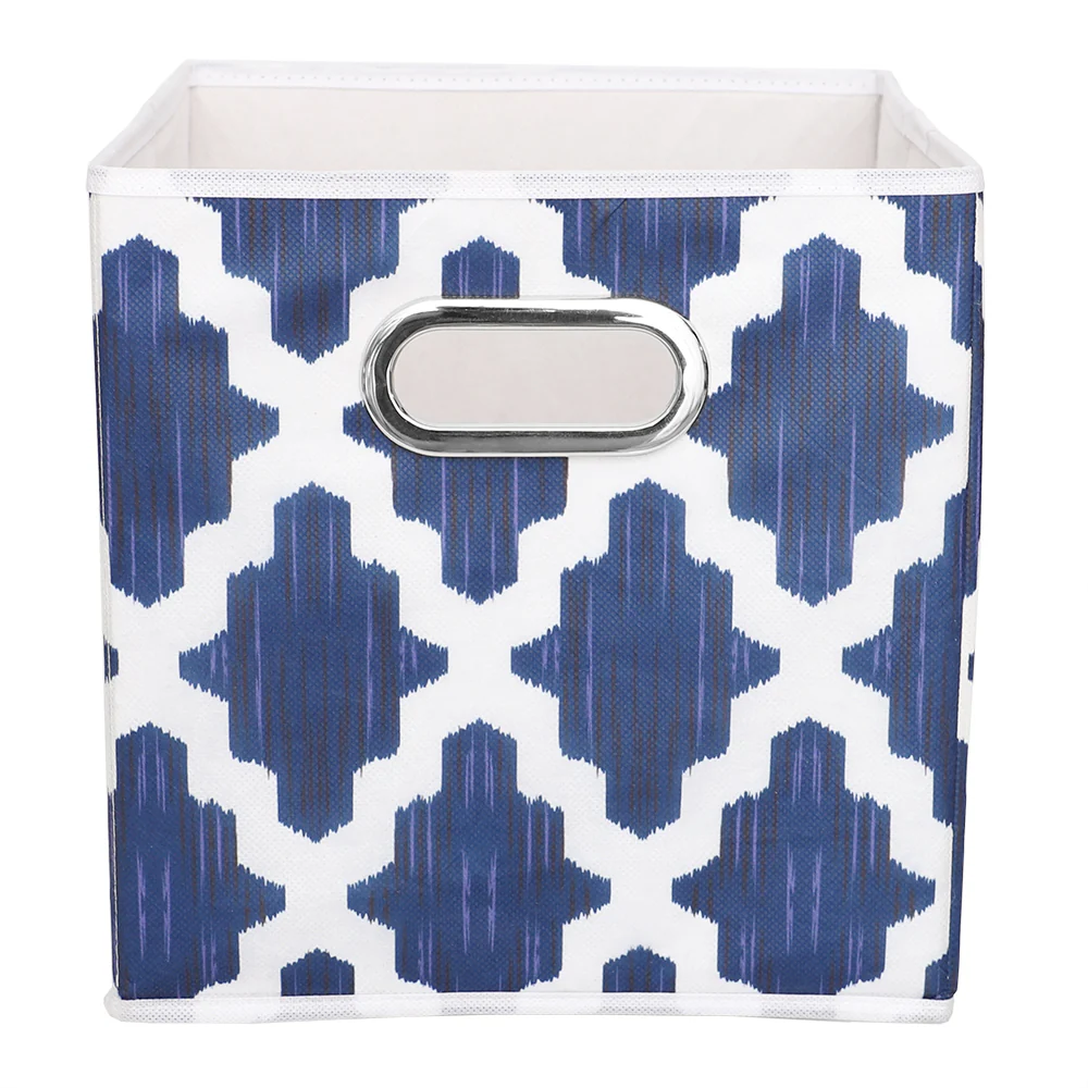 Home Basics Lattice Collapsible Non-Woven Storage Bin with Grommet Handle, Navy - Image 2