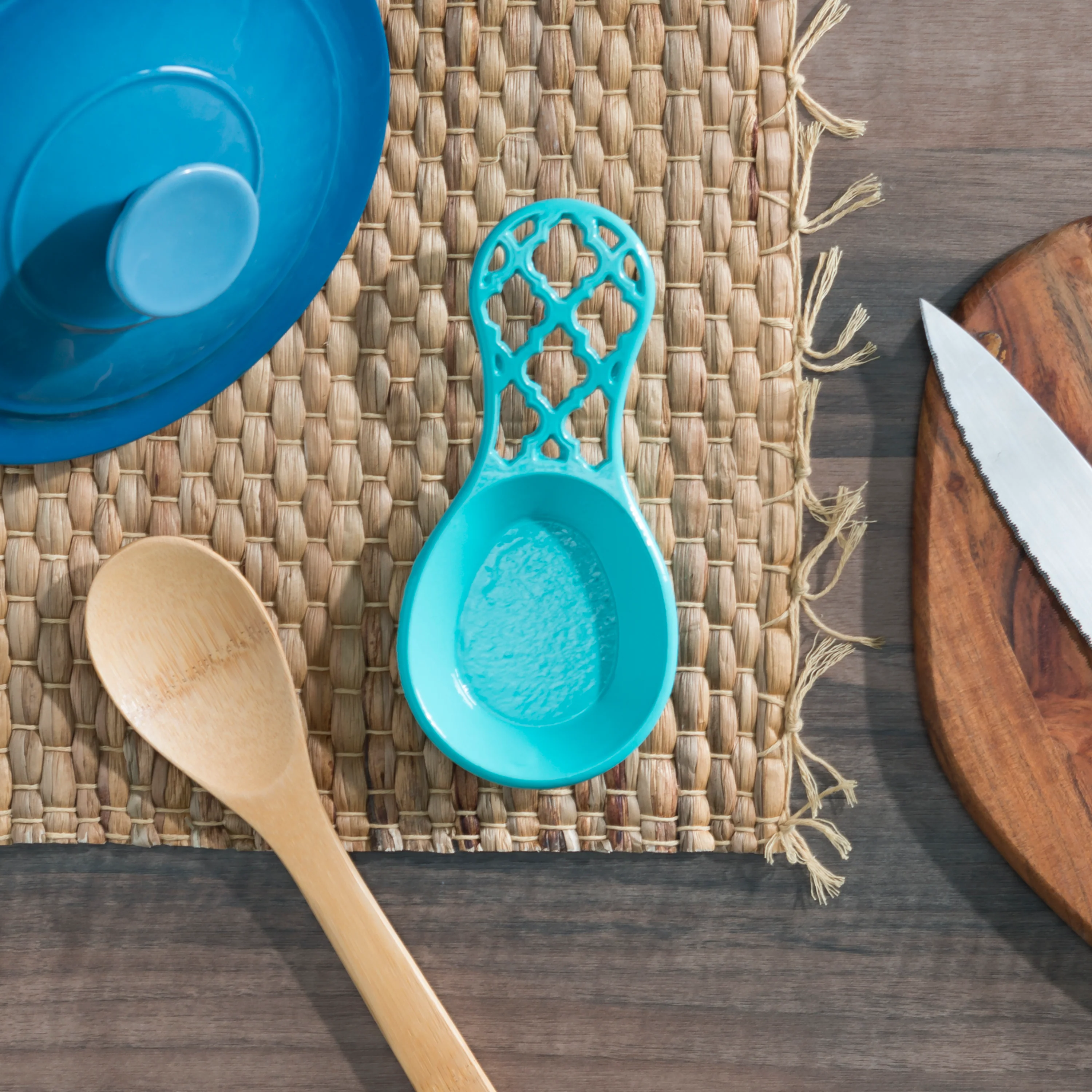 Home Basics Lattice Collection Cast Iron Spoon Rest, Turquoise - Image 5