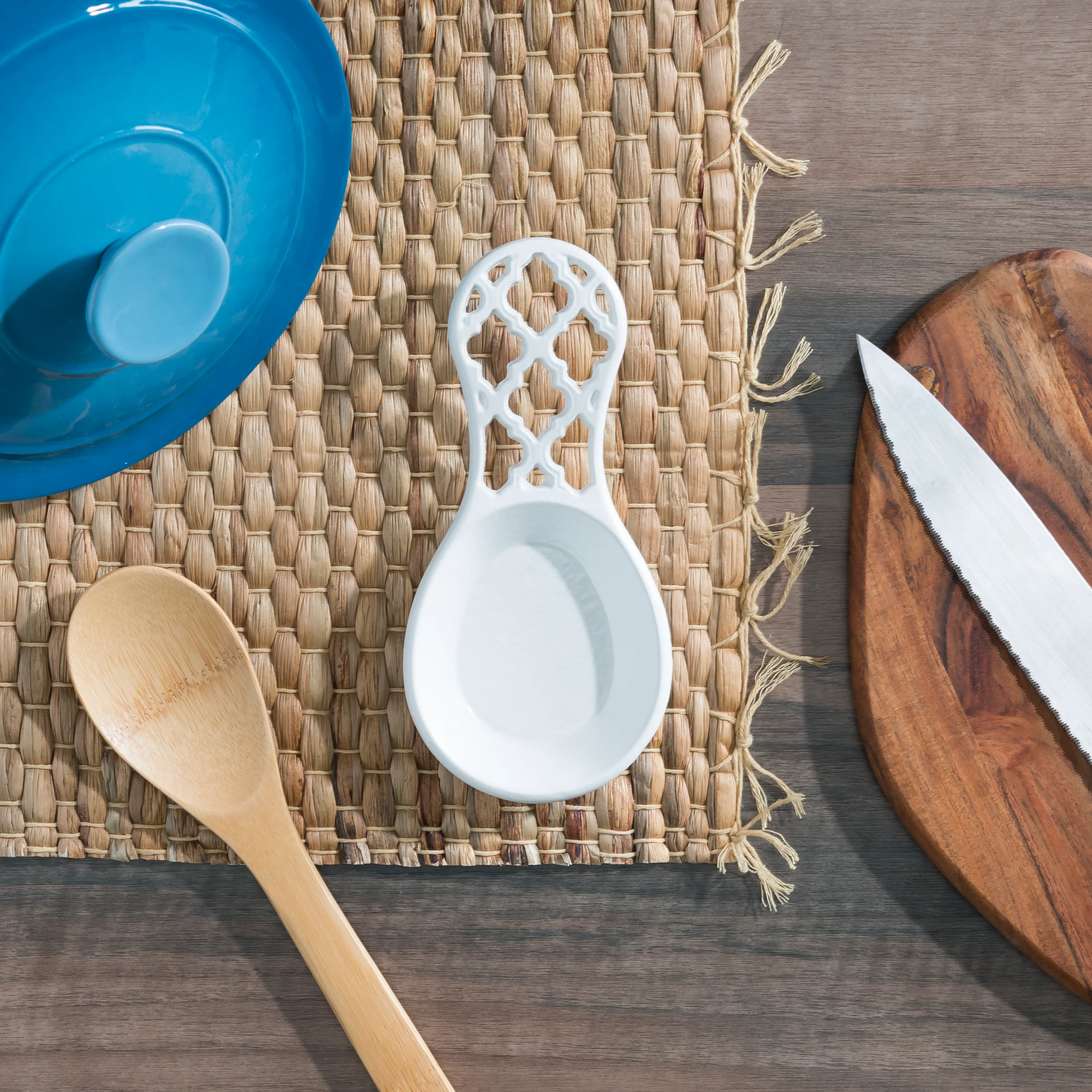 Home Basics Lattice Collection Cast Iron Spoon Rest, White - Image 5