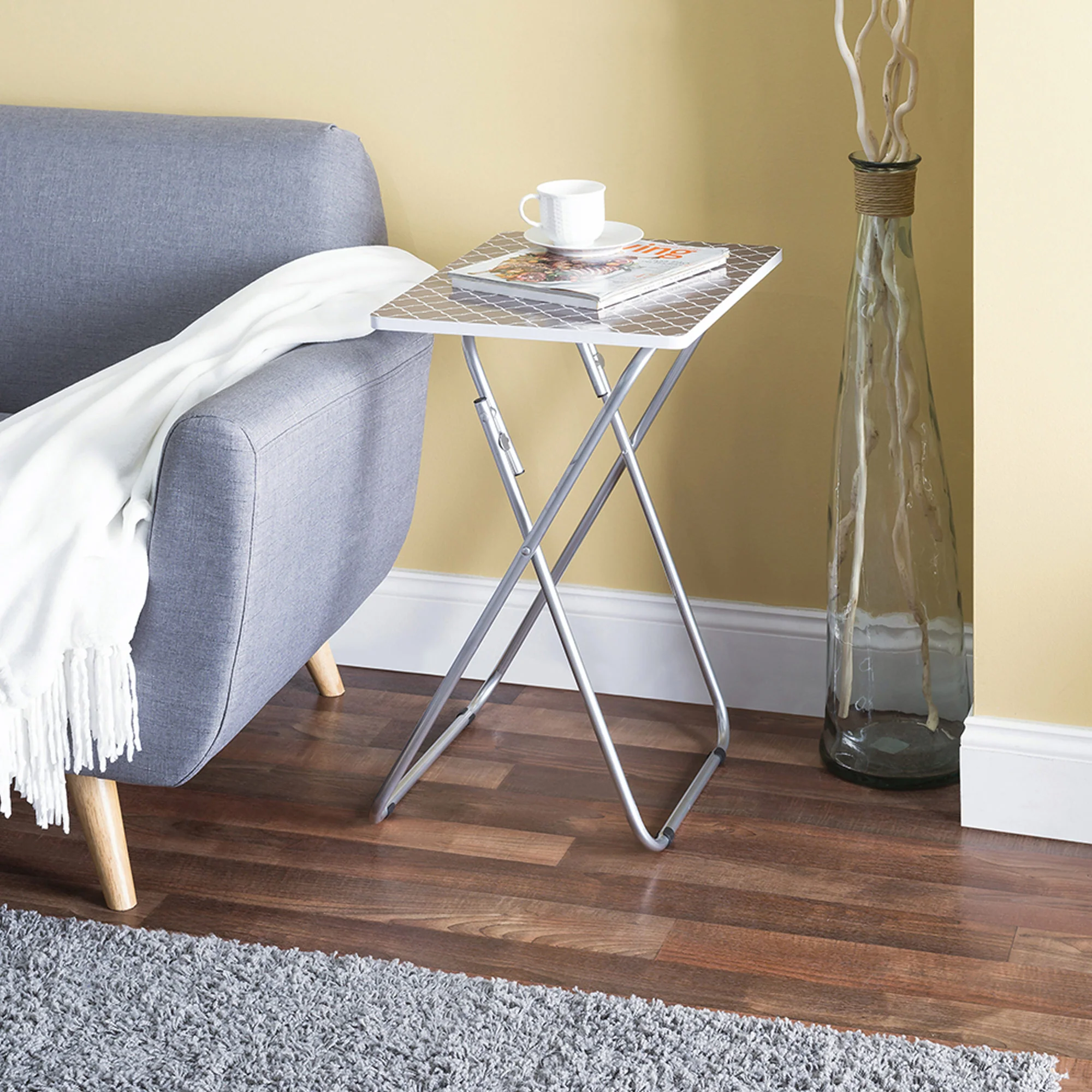 Home Basics Multi-Purpose Folding Table, Lattice Gray, 15x19x25.5 Inches - Image 4