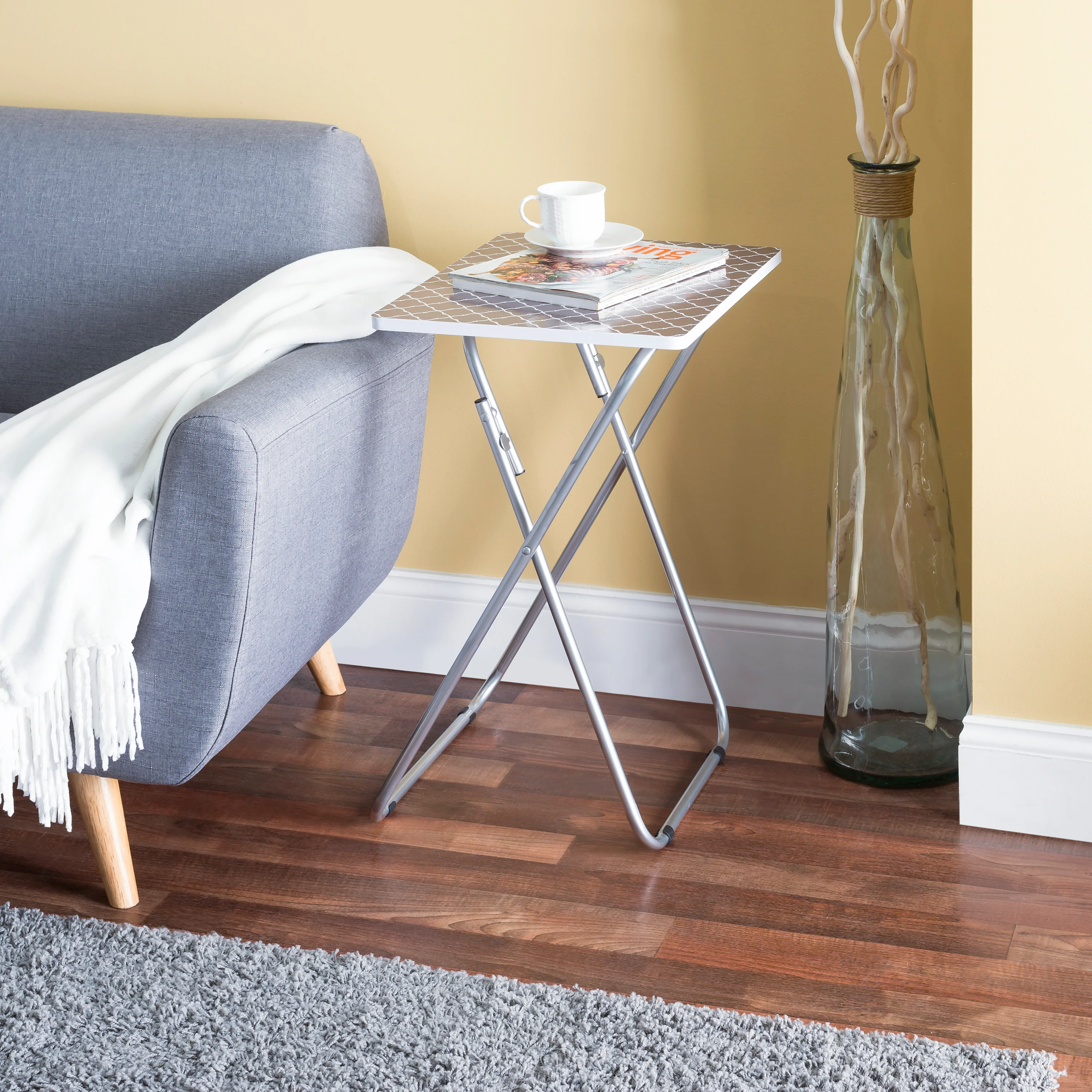 Home Basics Multi-Purpose Folding Table, Lattice Gray, 15x19x25.5 Inches - Image 6