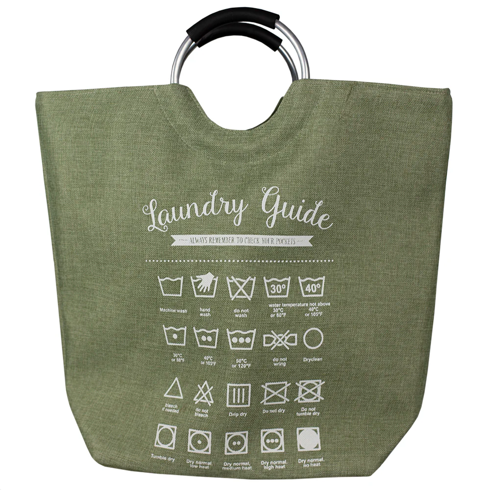 Home Basics Laundry Guide Canvas Hamper Tote with Soft Grip Handles, Green