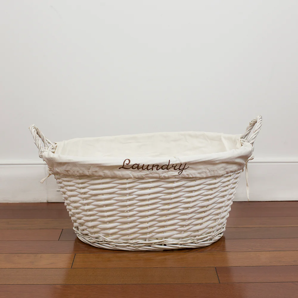 Home Basics Laundry Wicker Basket with Removable Liner, White - Image 4