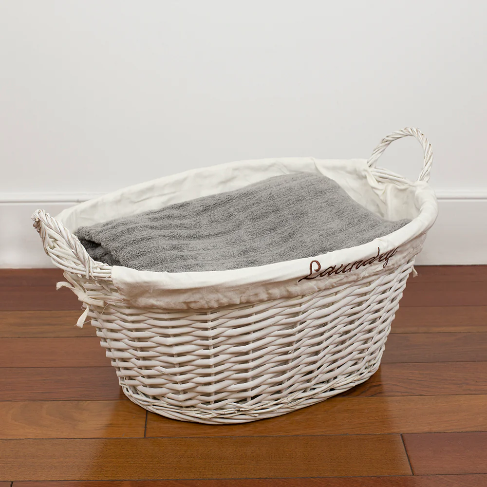 Home Basics Laundry Wicker Basket with Removable Liner, White - Image 5
