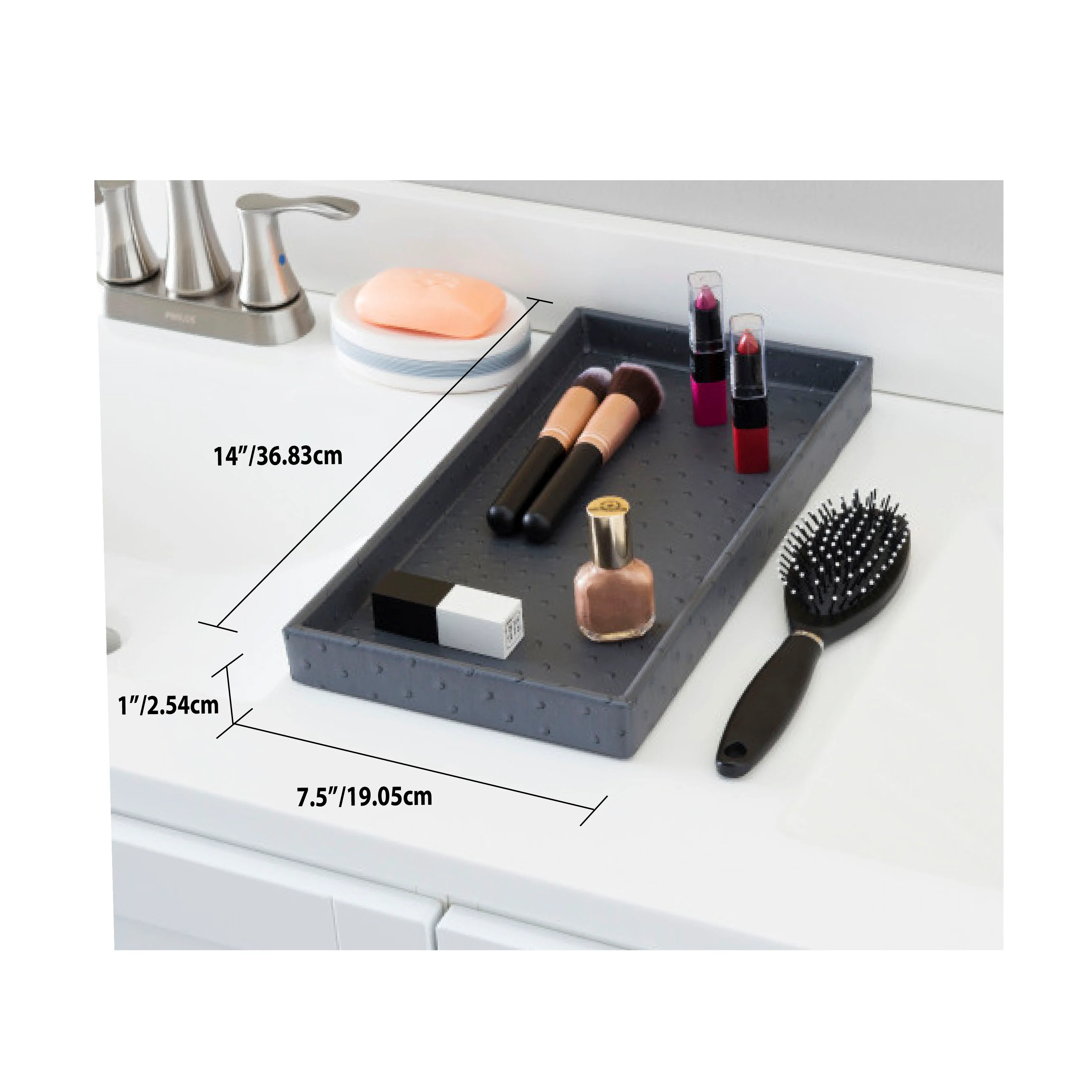 Home Basics Leather Vanity Tray, Grey - Image 3