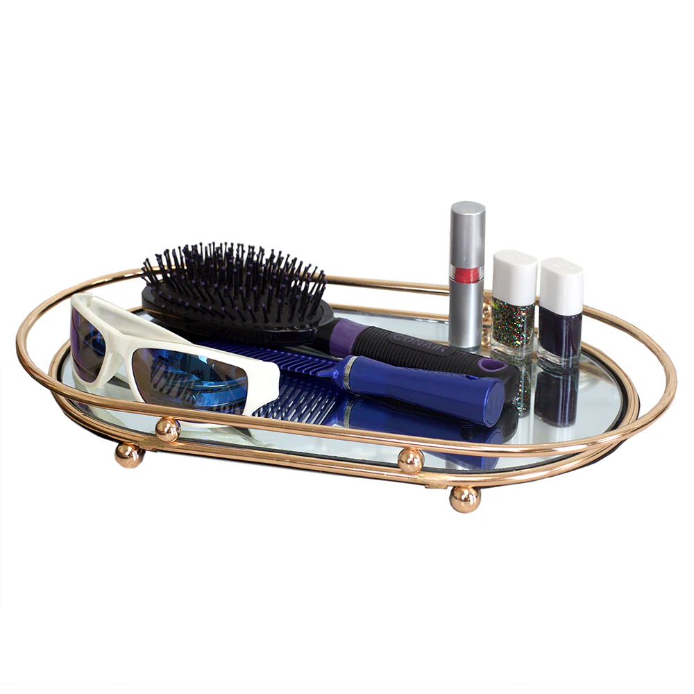Home Basics Luxury Mirror Vanity Tray, Gold