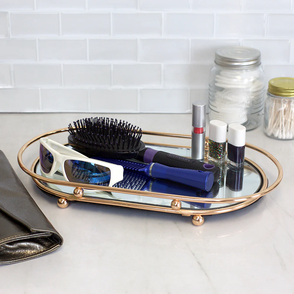Home Basics Luxury Mirror Vanity Tray, Gold - Image 8