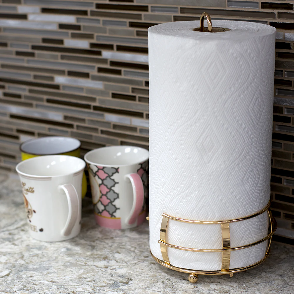 Home Basics Lyon Free-Standing Paper Towel Holder, Rose Gold - Image 4