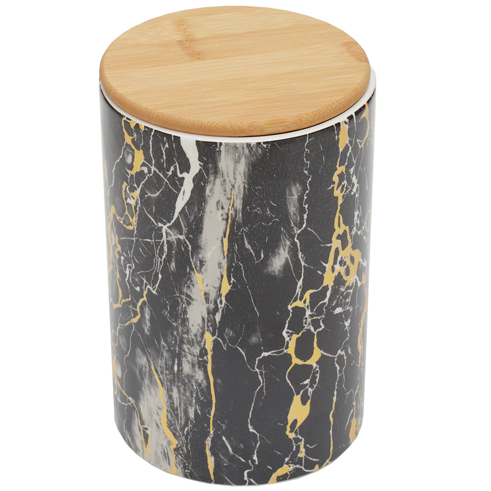 Home Basics Marble Like Large Ceramic Canister with Bamboo Top, Black