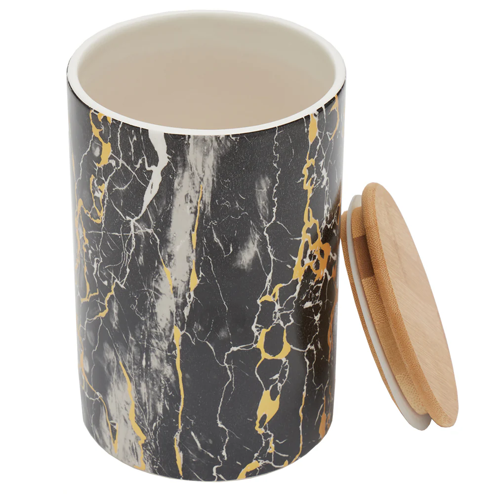 Home Basics Marble Like Large Ceramic Canister with Bamboo Top, Black - Image 2