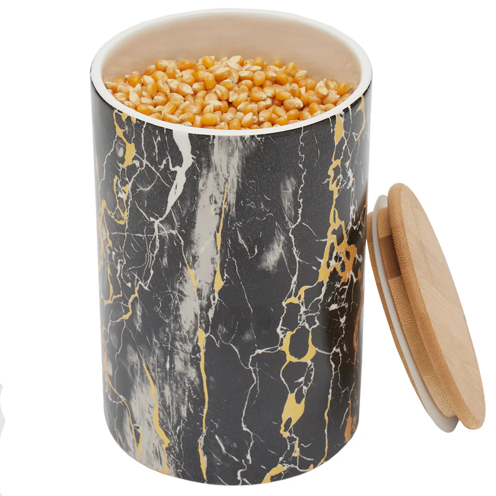 Home Basics Marble Like Large Ceramic Canister with Bamboo Top, Black - Image 3