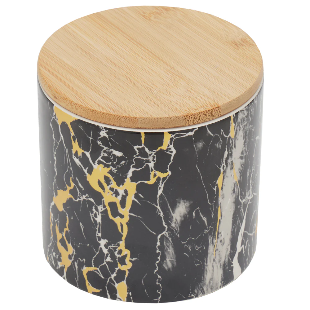Home Basics Marble Like Small Ceramic Canister with Bamboo Top, Black