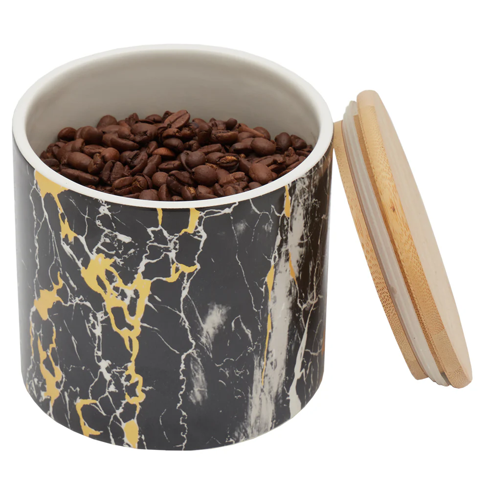 Home Basics Marble Like Small Ceramic Canister with Bamboo Top, Black - Image 3