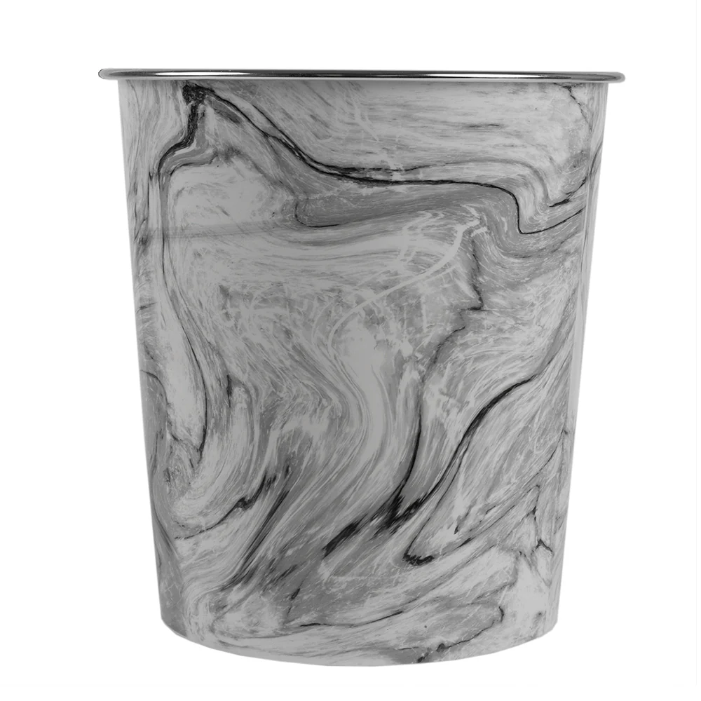 Home Basics  Marble Plastic 5 Liter Waste Bin, White - Image 2
