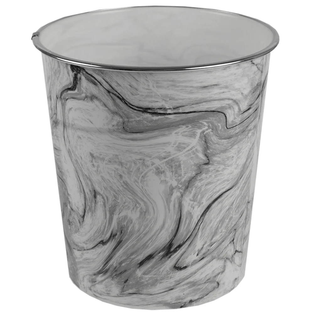 Home Basics  Marble Plastic 5 Liter Waste Bin, White - Image 3