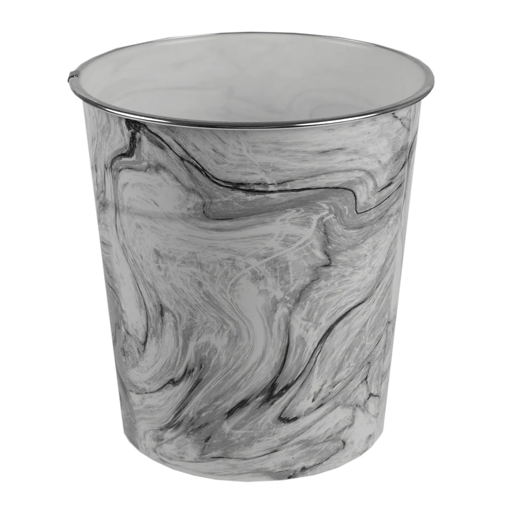 Home Basics  Marble Plastic 5 Liter Waste Bin, White - Image 4