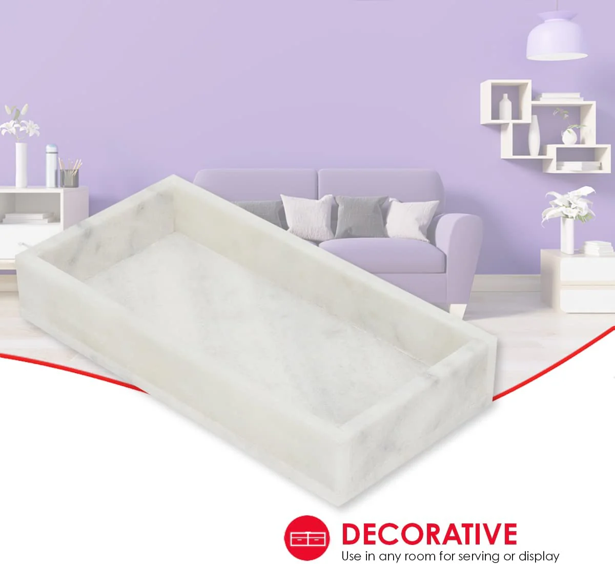 Home Basics Marble Vanity Tray, White & Grey, 12x6x2 Inches - Image 2