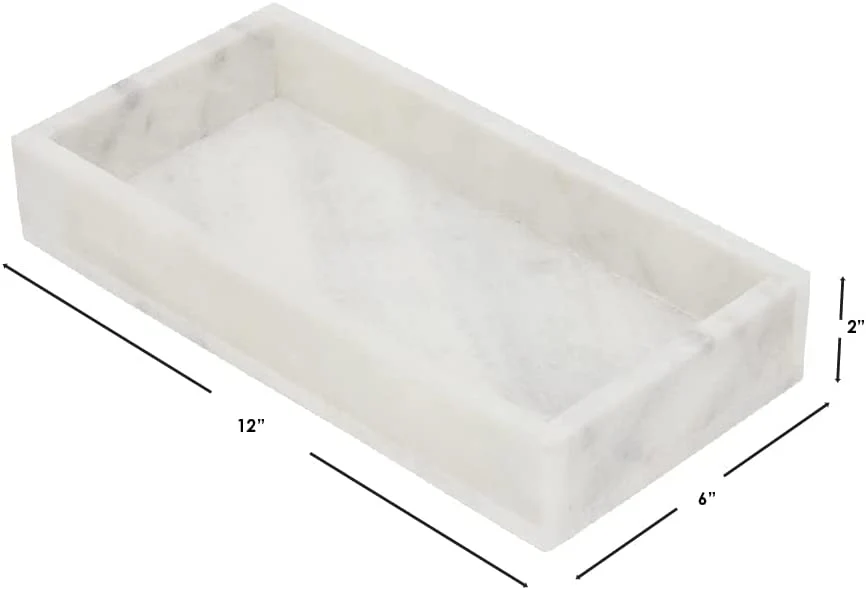 Home Basics Marble Vanity Tray, White & Grey, 12x6x2 Inches - Image 7