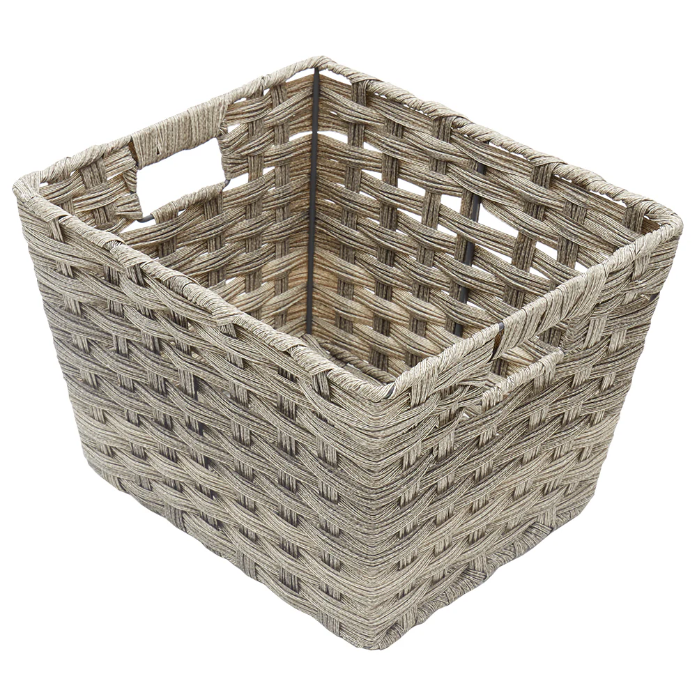 Home Basics Medium Faux Rattan Basket with Cut-out Handles, Grey