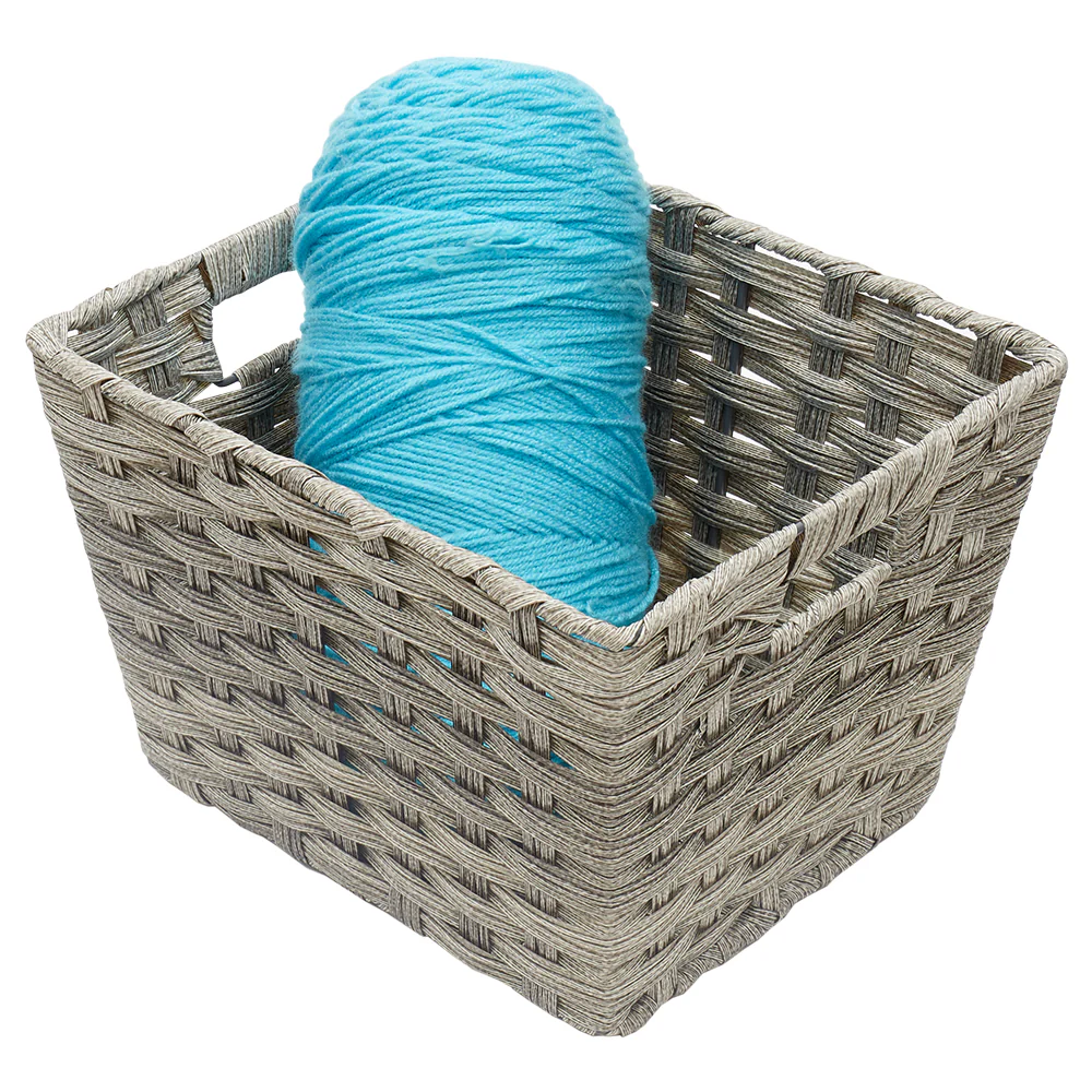 Home Basics Medium Faux Rattan Basket with Cut-out Handles, Grey - Image 2