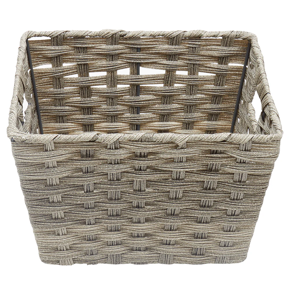 Home Basics Medium Faux Rattan Basket with Cut-out Handles, Grey - Image 3