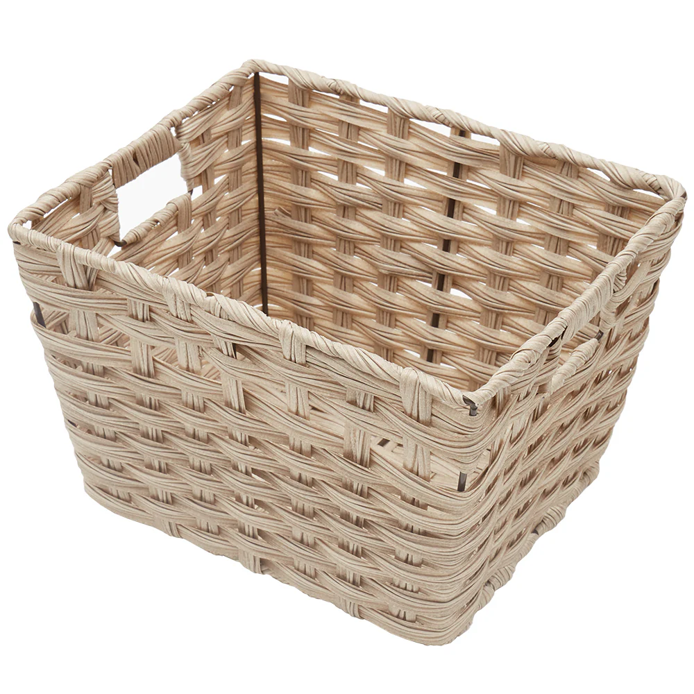 Home Basics Medium Faux Rattan Basket with Cut-out Handles, Taupe