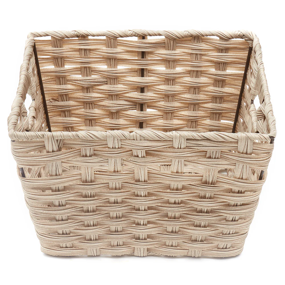 Home Basics Medium Faux Rattan Basket with Cut-out Handles, Taupe - Image 3