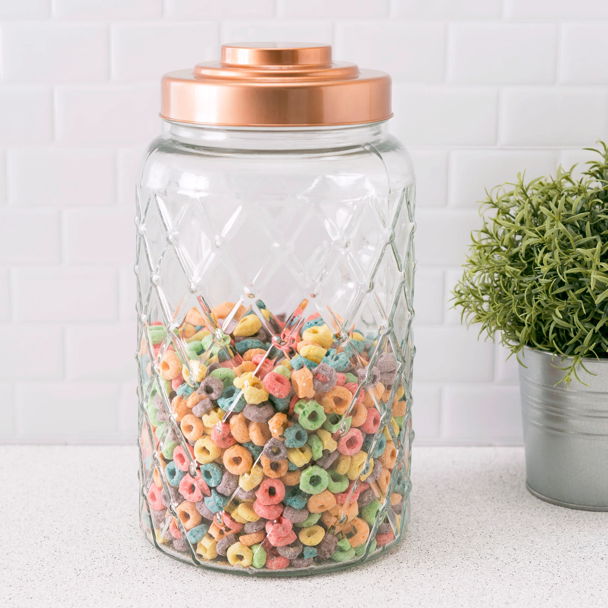 Home Basics Medium Textured Glass Jar with Gleaming Air-Tight Copper Top - Image 2