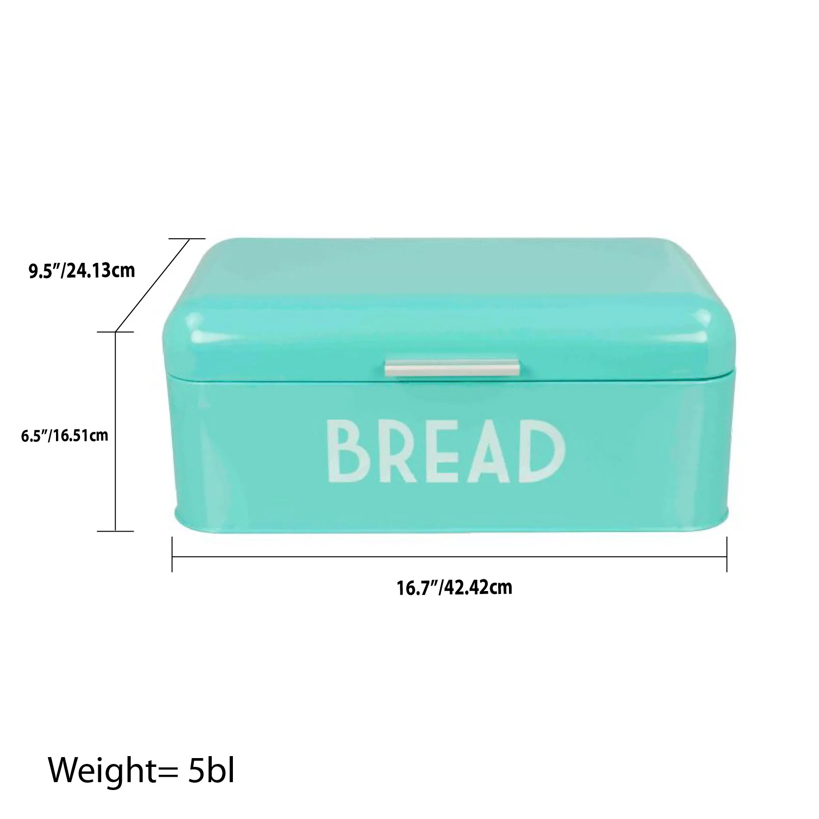 Home Basics Metal Bread Box with Lid, Turquoise, 16.7x9.5x6.5 Inches - Image 4