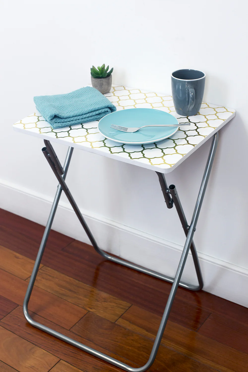 Home Basics Multi-Purpose Folding Table, Mettalic Lattice Gold, 15x19x25.5 Inches - Image 5