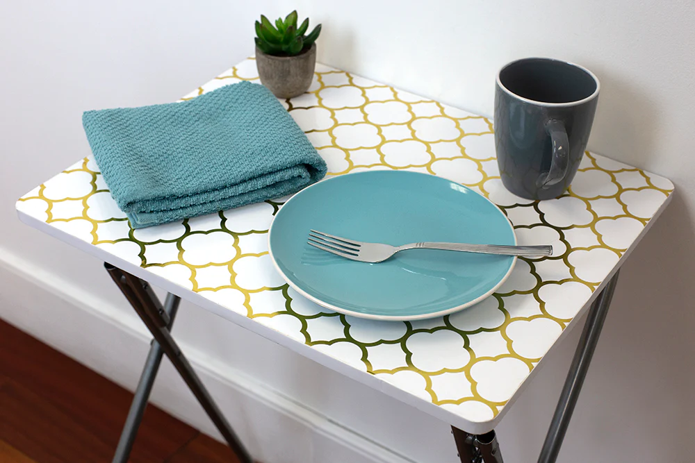 Home Basics Multi-Purpose Folding Table, Mettalic Lattice Gold, 15x19x25.5 Inches - Image 7
