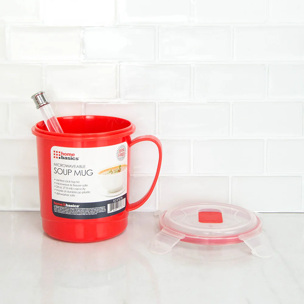 Home Basics Microwaveable Soup Mug With Vented Lid, Red, 24 Ounces - Image 6