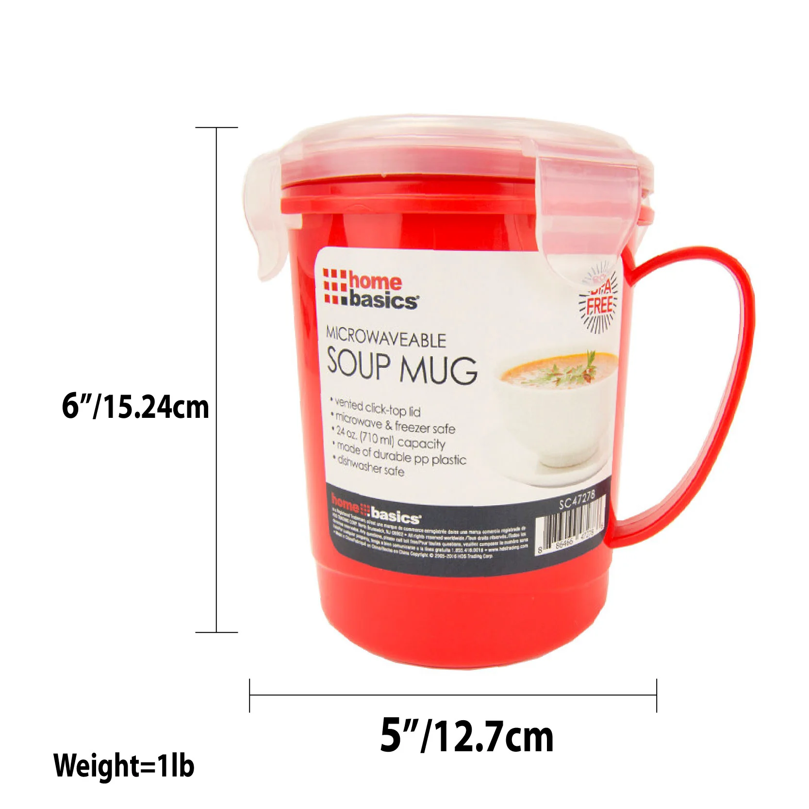 Home Basics Microwaveable Soup Mug With Vented Lid, Red, 24 Ounces - Image 7