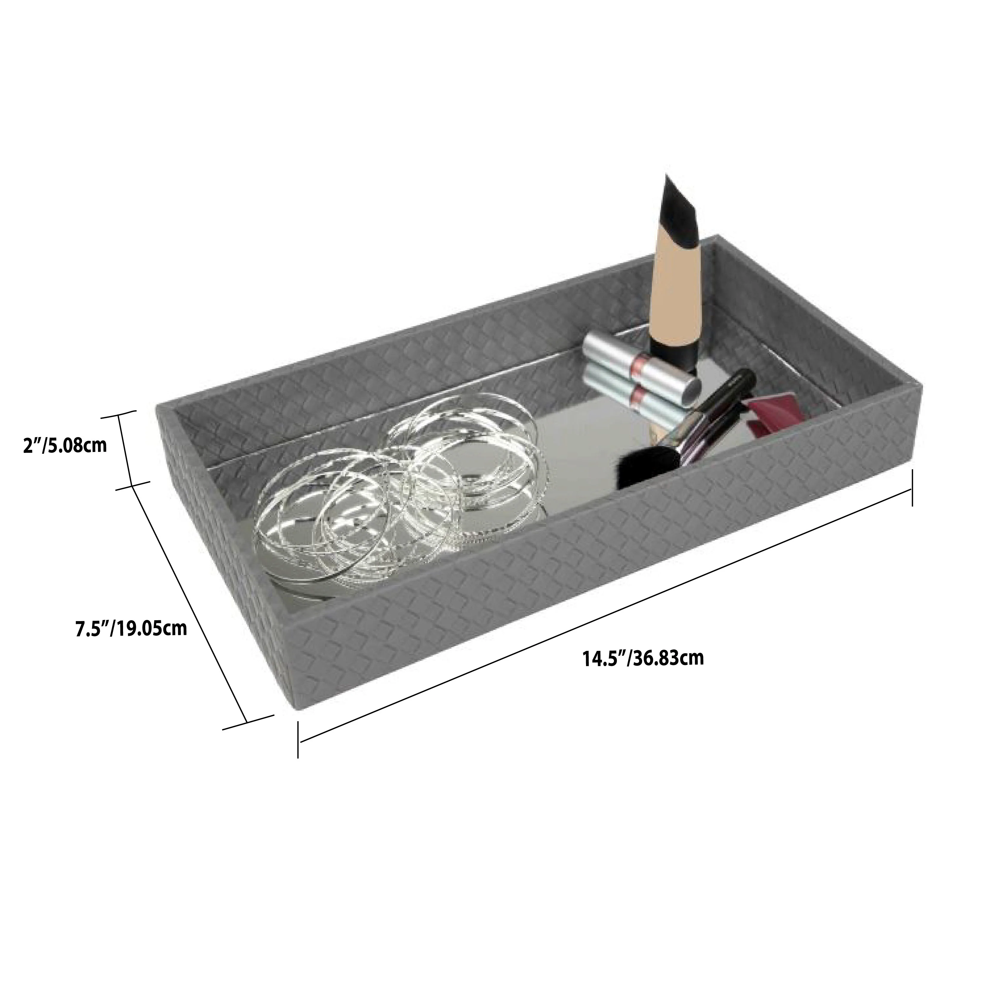 Home Basics Mirrored Leather Vanity Tray, Black - Image 5