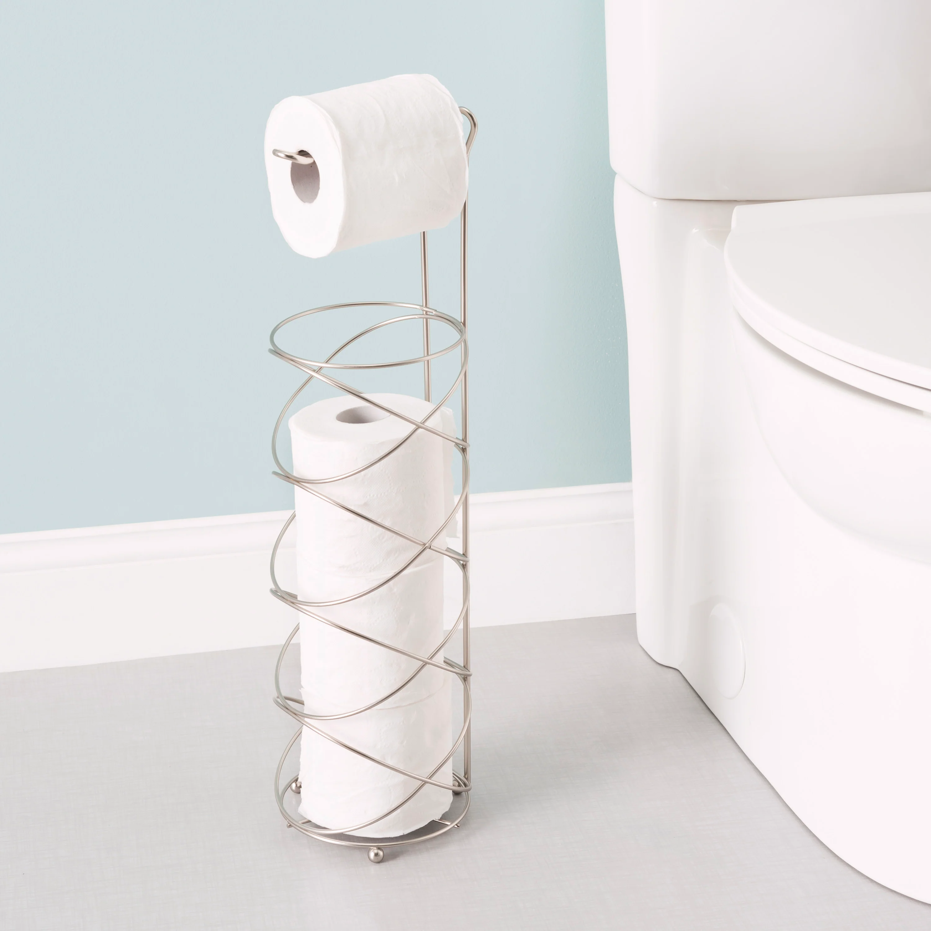 Home Basics Modern Swirl Freestanding Dispensing Toilet Paper Holder, Satin Nickel - Image 4