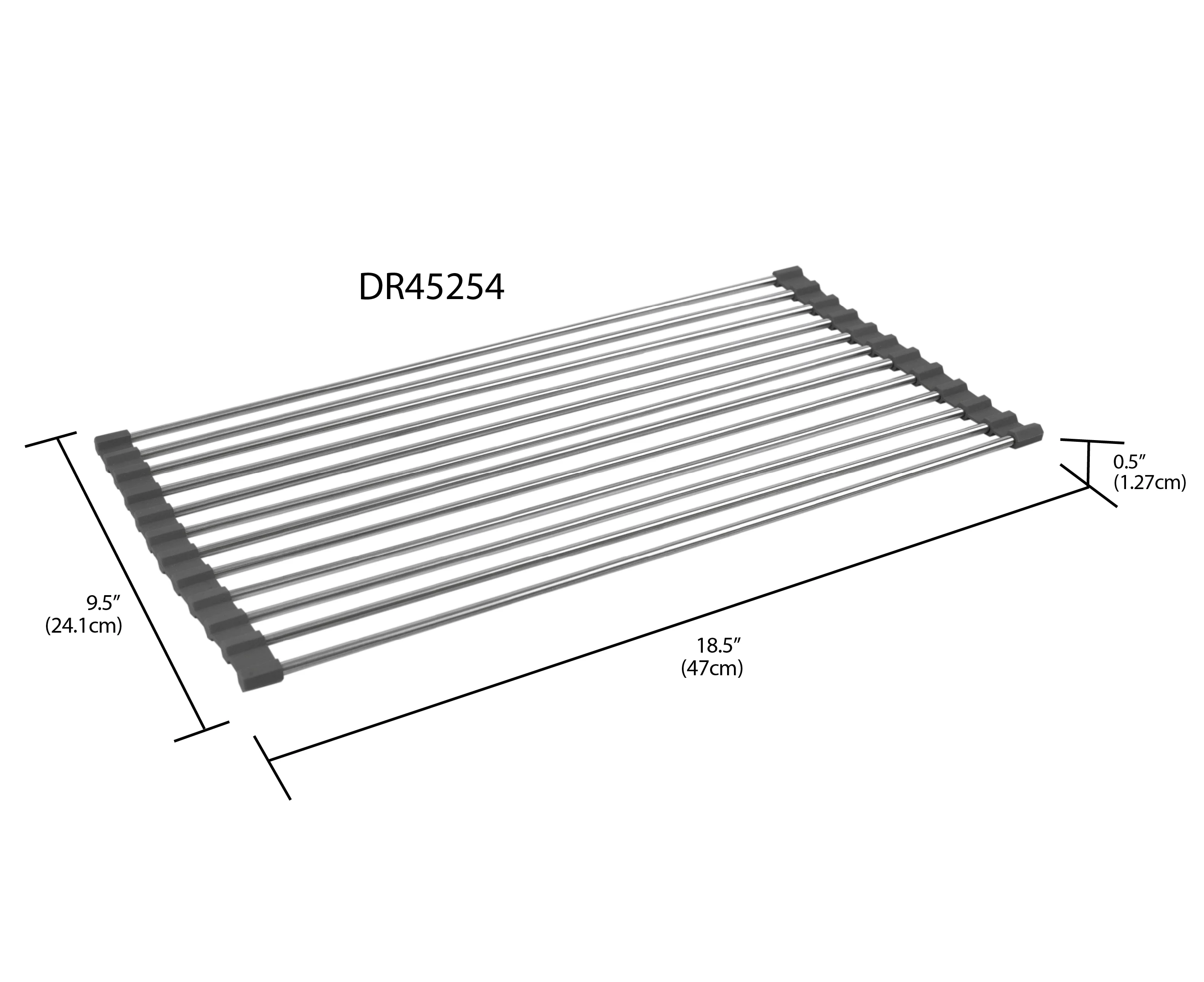 Home Basics Multi-Purpose Flexible Silicone and Stainless Steel Roll Up Dish Drying Rack, Grey - Image 6
