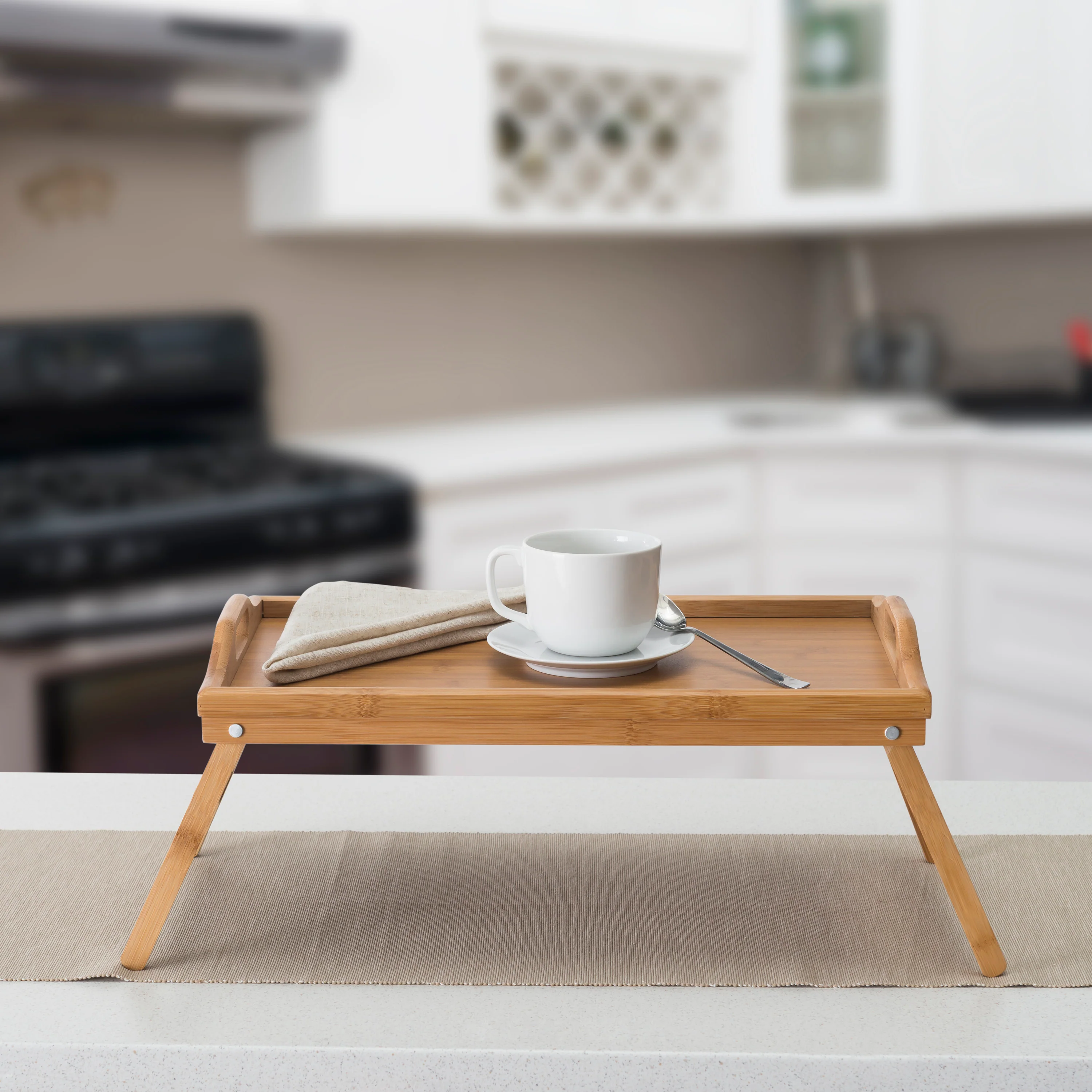 Home Basics Multi-Purpose Folding Rustic Bamboo Bed Tray with Handles, Natural, 19x12x9.5 Inches - Image 4