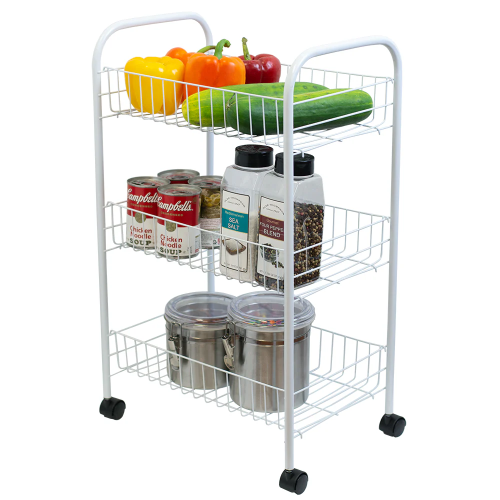 Home Basics Multi-Purpose Rolling Metal Kitchen Trolley, White