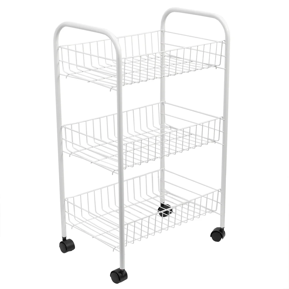 Home Basics Multi-Purpose Rolling Metal Kitchen Trolley, White - Image 2