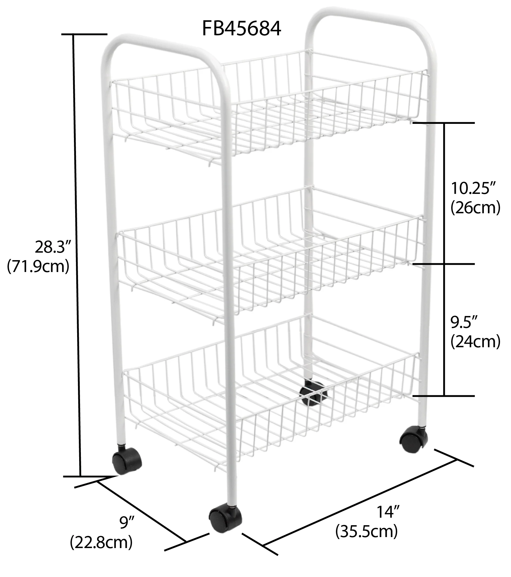 Home Basics Multi-Purpose Rolling Metal Kitchen Trolley, White - Image 6