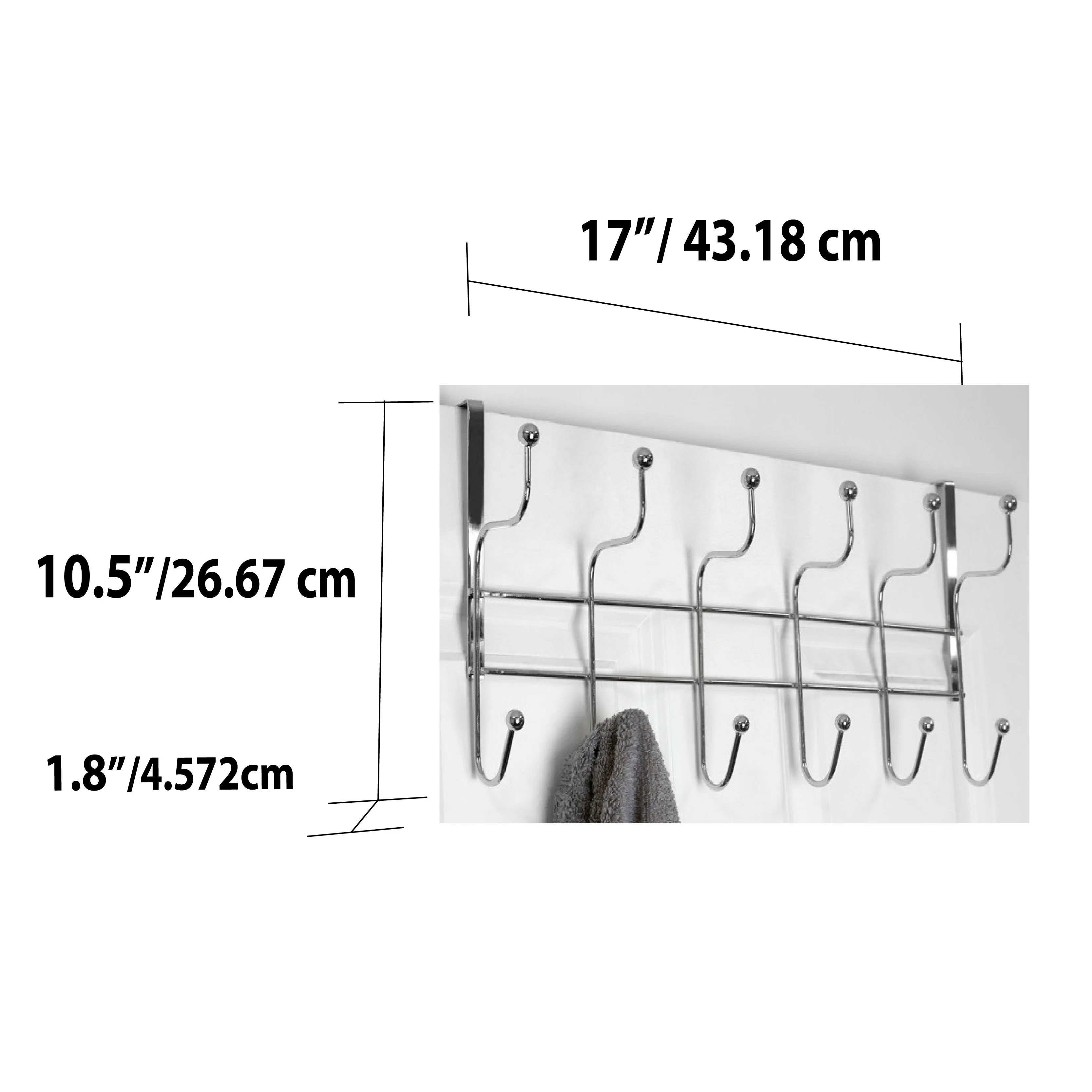 Home Basics Nico 6 Hook Over the Door Hanging Rack, Chrome - Image 4